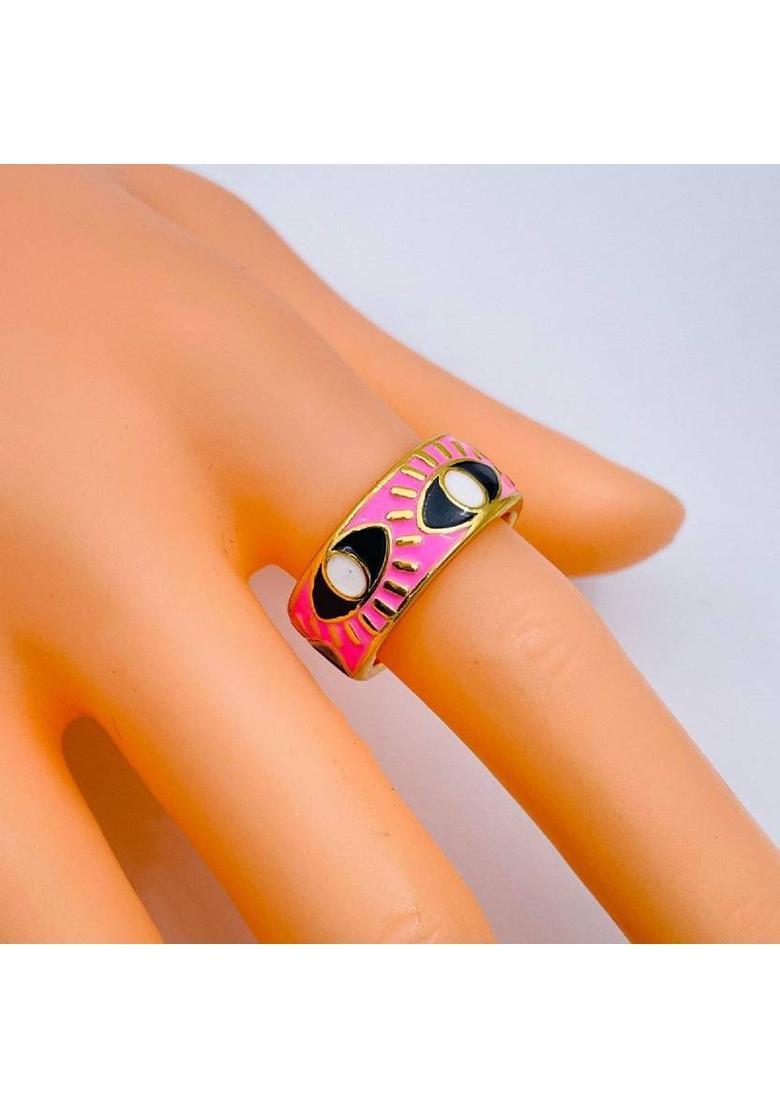Evil Eye Band Copper Gold Plated Ring - Indya
