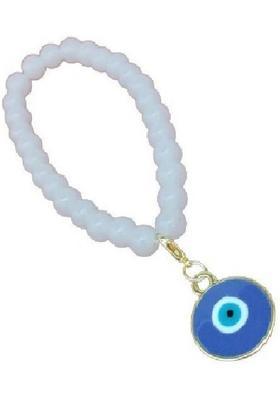 MOREL WHITE BEADS BRACELET WITH ROUND EVIL EYE PENDANT,BRACELET CHARM,GIFT FOR WOMEN Glass Beaded Charm
