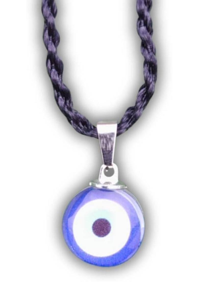 GEJUFF Round Blue Evil Eye Stone Nazar Suraksha Kavach Locket Pendant Necklace Fabric, Crystal Pendant - Indya