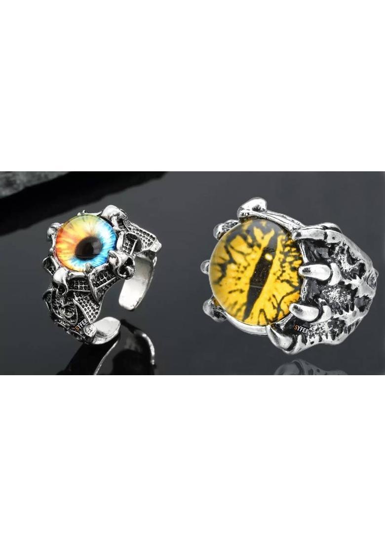 Dragon Eye/Evil Eye Ring for Women & Men, Club/Party/Biker/Office Ring-COMBO Stainless Steel Silver Plated Ring - Indya