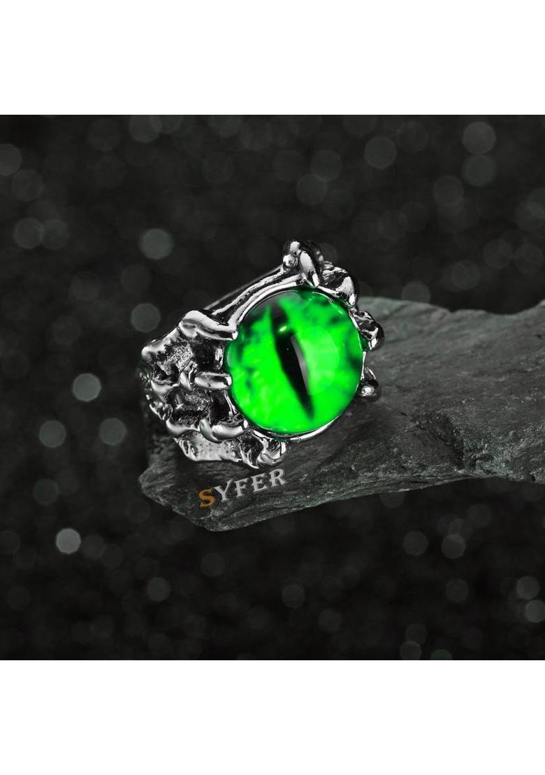 Dragon Eye/Evil Eye Ring for Women & Men, Club/Party/Biker/Office Ring-COMBO Stainless Steel Silver Plated Ring - Indya