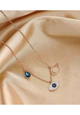 Antique Rose Gold Evil Eye Necklace Chain Cubic Zirconia Stainless Steel Necklace