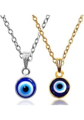 ROOTWAVE combo of 2 golden and silver evil eye locket Silver Stainless Steel, Steel Pendant