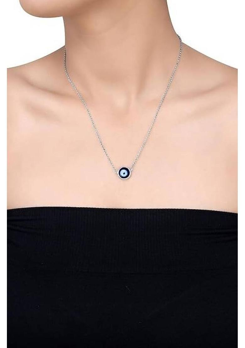 Silver-Plated Classic Circular Evil Eye Chain Crystal Silver Plated Alloy Chain - Indya