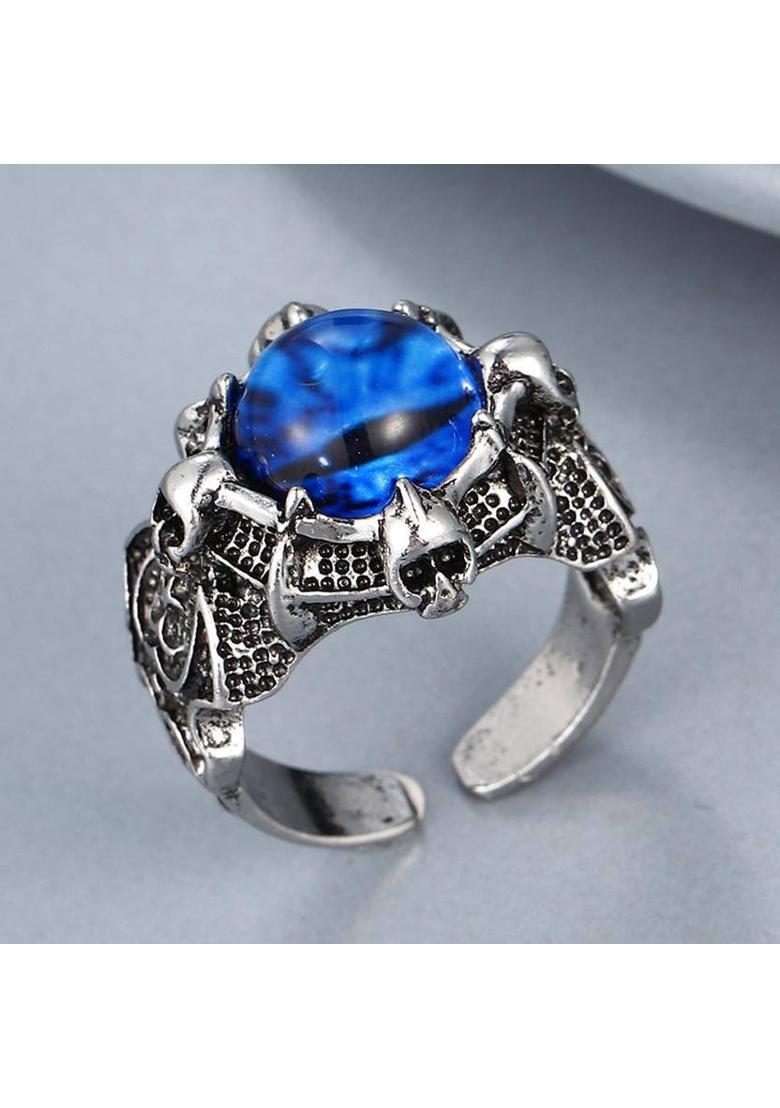 Dragons Eye Ring, Devil Eye Ring, Eye Ring, Evil Eye Ring Adjustable Unisex Ring Stainless Steel Silver Plated Ring - Indya