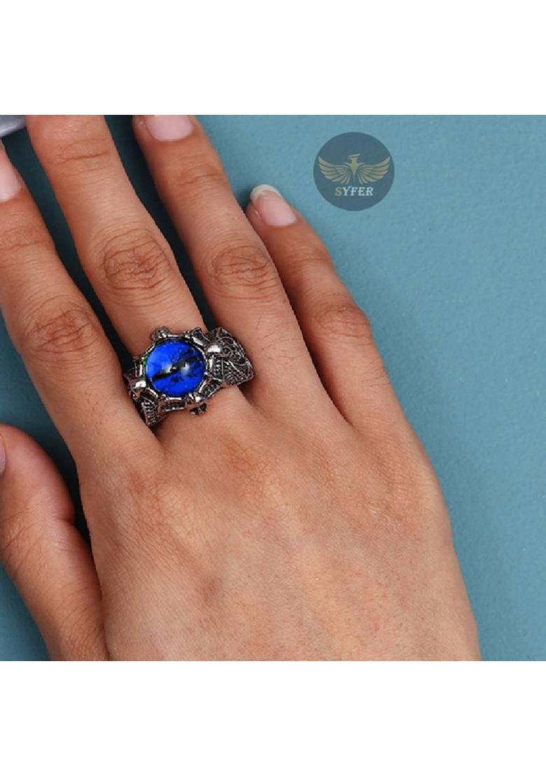 Dragons Eye Ring, Devil Eye Ring, Eye Ring, Evil Eye Ring Adjustable Unisex Ring Stainless Steel Silver Plated Ring - Indya
