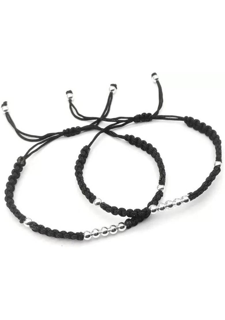 STYLE REVOLVER 9 Ball Charms Black Thread Anklet for Women and Girls Cotton Dori Anklet&nbsp;&nbsp;(Pack of 2) - Indya