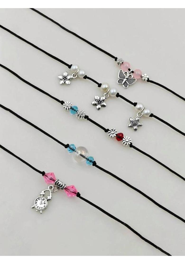 Evil eye Najariya Black thread Anklets pack of 6 Alloy Anklet&nbsp;&nbsp;(Pack of 5) - Indya