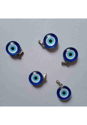 BRIJAZA Round Shape nazariya Blue Turkish Evil Eye Pendant set of 5 pc Silver Brass Pendant