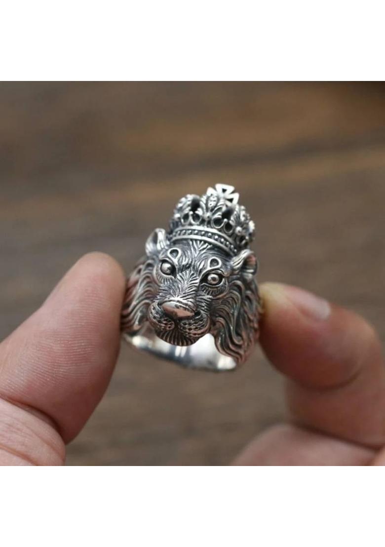 Lion Ring & Evil Eye Ring for Women & Men, Club/Party/Biker/Office Ring-COMBO Stainless Steel Silver Plated Ring - Indya
