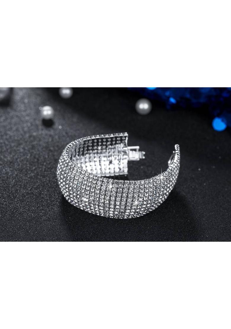 Brass Crystal Rhodium Bracelet - Indya