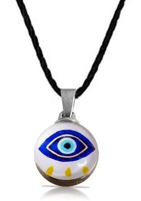 De-Ultimate AR0609 Round Dual Side Stone Evil Eye Locket Pendant Necklace Cotton Thread Dori Plastic