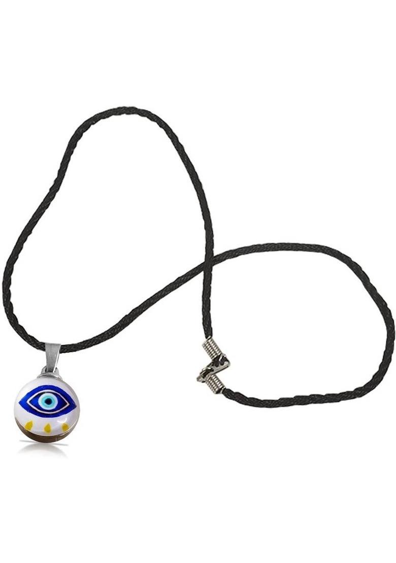 De-Ultimate AR0609 Round Dual Side Stone Evil Eye Locket Pendant Necklace Cotton Thread Dori Plastic - Indya