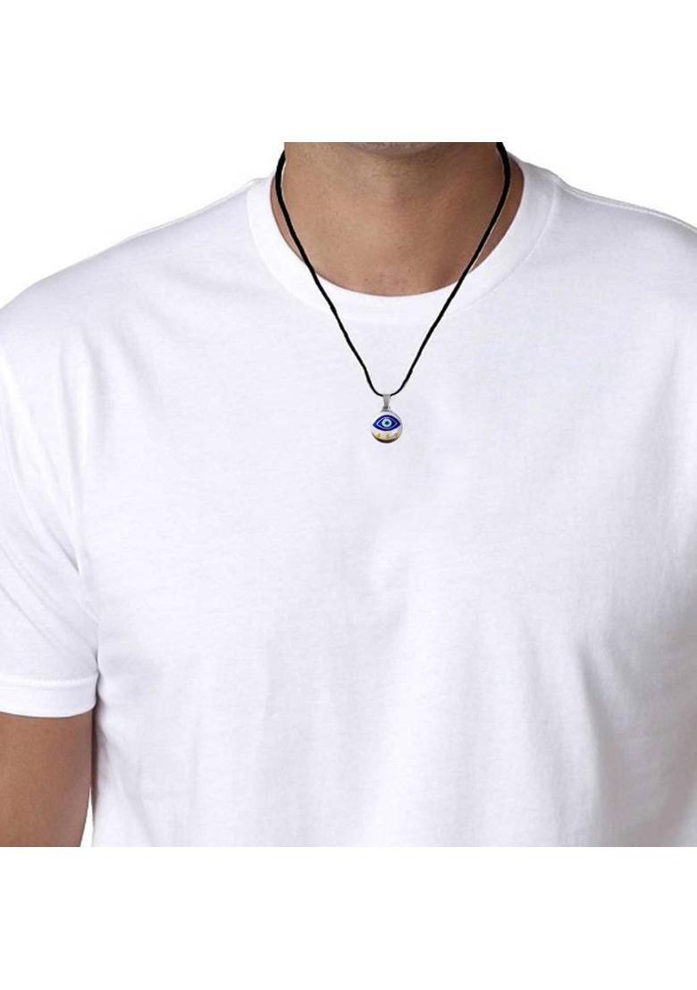 De-Ultimate AR0609 Round Dual Side Stone Evil Eye Locket Pendant Necklace Cotton Thread Dori Plastic - Indya