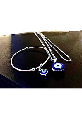 accessoo Evil Eye Bracelet and Pendant with Chain COMBO. Natural Blue Evil Eye Pendant. Alloy, Bone, Stainless Steel Pendant Set