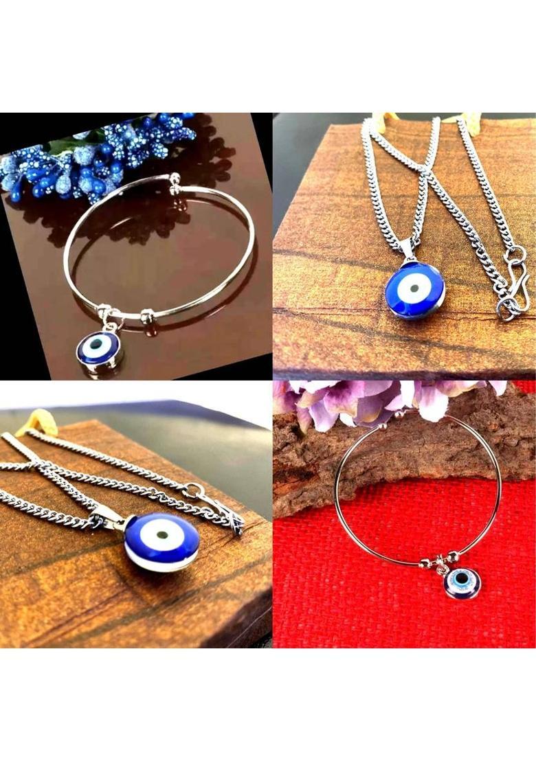 accessoo Evil Eye Bracelet and Pendant with Chain COMBO. Natural Blue Evil Eye Pendant. Alloy, Bone, Stainless Steel Pendant Set - Indya