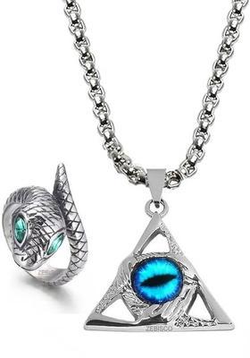 Stainless Steel Silver Blue, Silver, Green Jewel Set&nbsp;&nbsp;(Pack of 2)