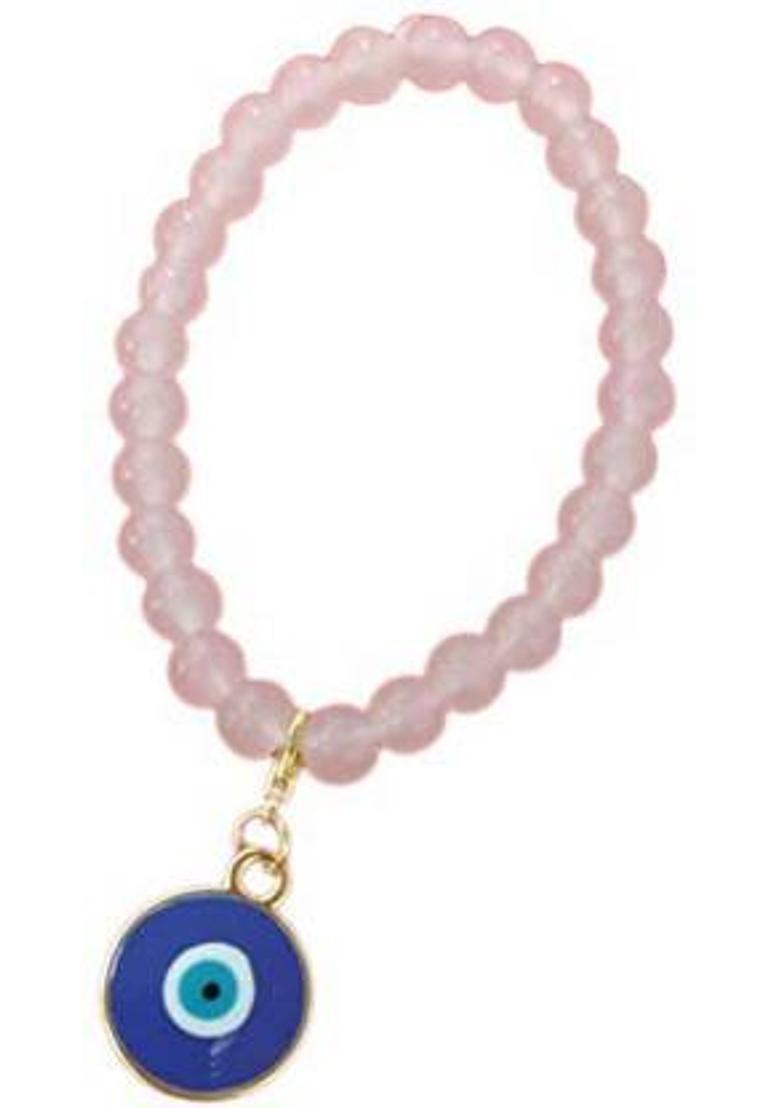 MOREL PINK BEADS BRACELET WITH ROUND EVILEYE PENDANT BRACELET CHARM GIFT FOR WOMEN Glass Beaded Charm - Indya