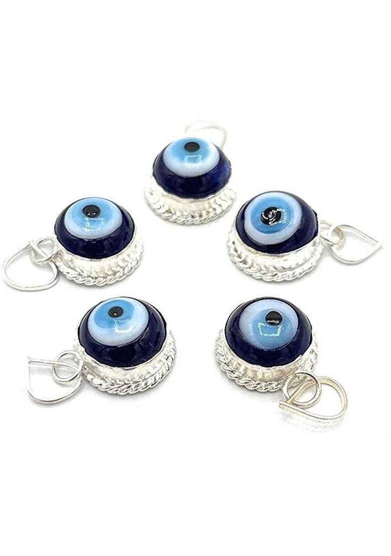 Vanishree World (Pack Of 5) Blue Evil Eye Pendants with Chain Original Turkish Nazariya Silver Silver Pendant - Indya