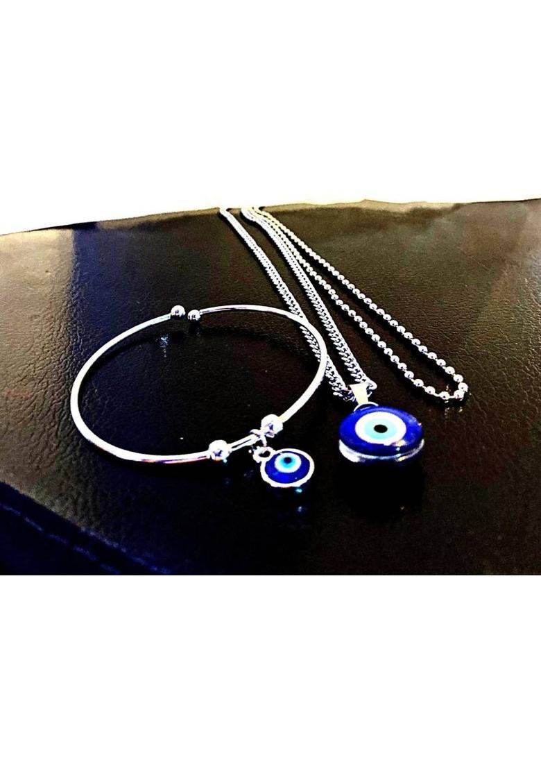NEERAJYOTII Evil Eye Bracelet and Pendant with Chain COMBO. Natural Blue Evil Eye Pendant. Alloy Pendant Set - Indya