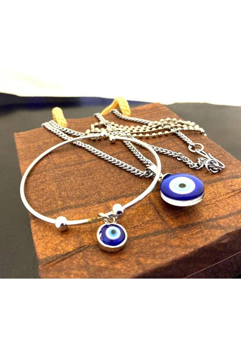 NEERAJYOTII Evil Eye Bracelet and Pendant with Chain COMBO. Natural Blue Evil Eye Pendant. Alloy Pendant Set - Indya
