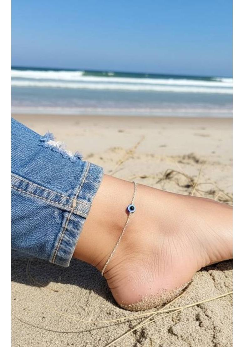 Trendy Silver Evil Eye Anklet for Women & Girls – Stylish Foot Bracelet Stainless Steel Anklet - Indya