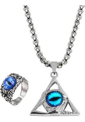 Stainless Steel Silver Silver, Blue Jewel Set&nbsp;&nbsp;(Pack of 2)