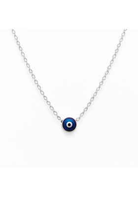 ROYSA Minimalist Sterling Silver Evil Eye Protection Necklace Silver Stainless Steel Pendant