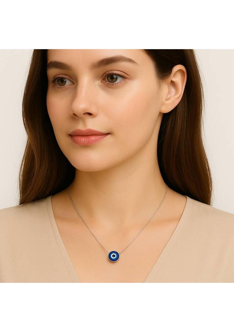 ROYSA Minimalist Sterling Silver Evil Eye Protection Necklace Silver Stainless Steel Pendant - Indya