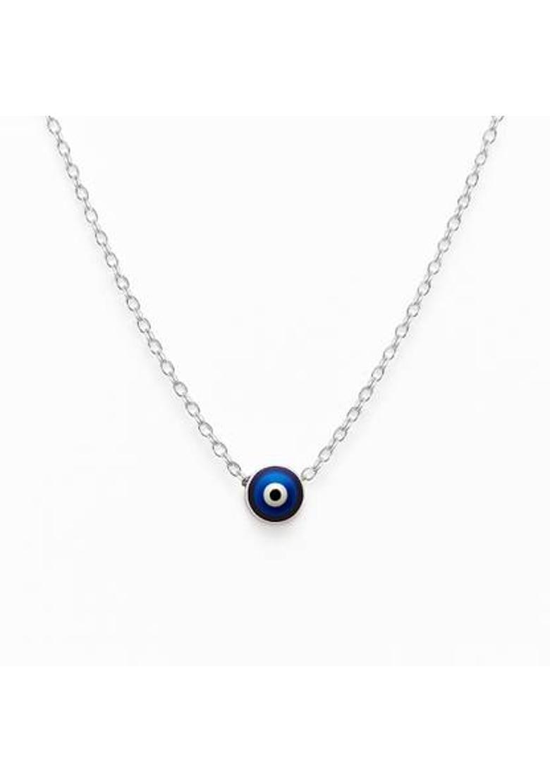 ROYSA Minimalist Sterling Silver Evil Eye Protection Necklace Silver Stainless Steel Pendant - Indya