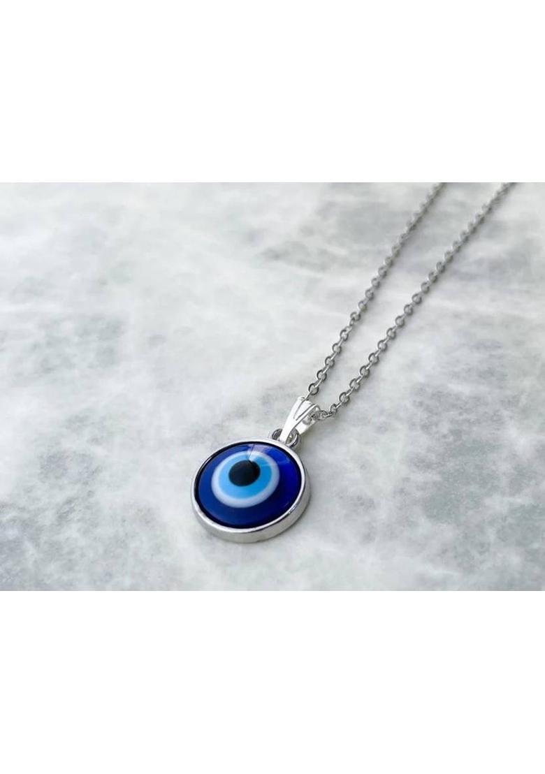 Jainsburys Evil Eye Necklace Round Najar Necklace With Silver Chain Alloy Pendant - Indya