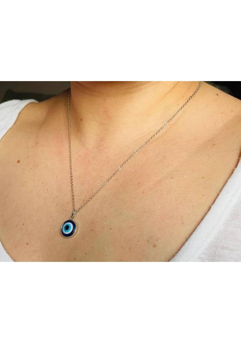 Jainsburys Evil Eye Necklace Round Najar Necklace With Silver Chain Alloy Pendant - Indya