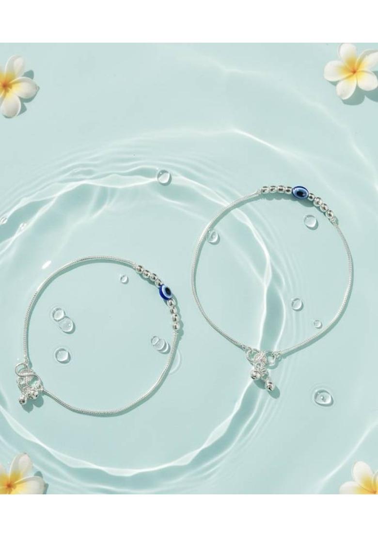 EVIL EYE SILVER FLAT PAYAL Brass Anklet - Indya