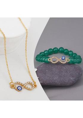 Stone, Crystal, Alloy Gold-plated Gold, Blue, Green Jewel Set&nbsp;&nbsp;(Pack of 1)