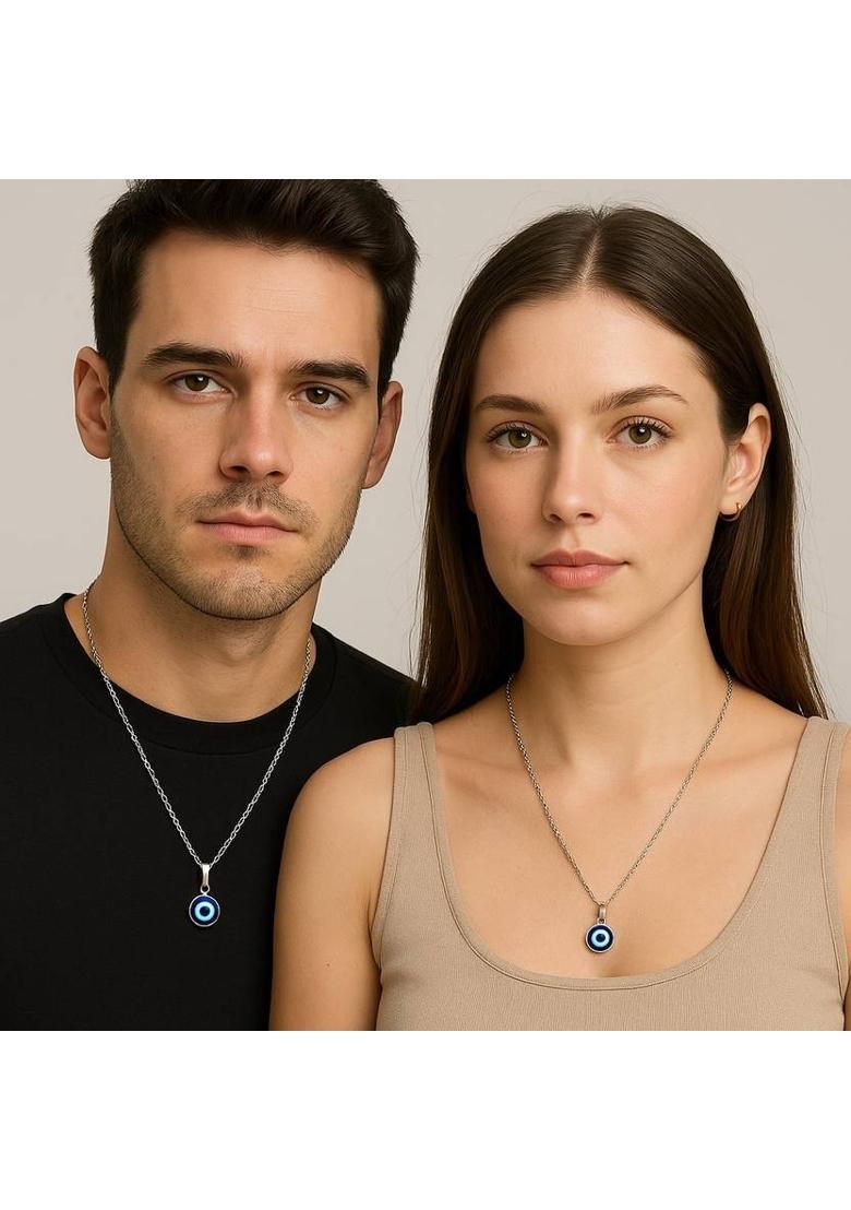 Fab Creations Evil Eye Pendant Chain Necklace for Men & Women – Jewelry for Daily Wear Silver Alloy Pendant Set - Indya
