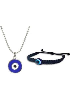 Uniqon Evil Eye Nazar Suraksha Kavach Locket Pendant And Wrist Band Rope Dori Bracelet Stainless Steel, Cotton Dori