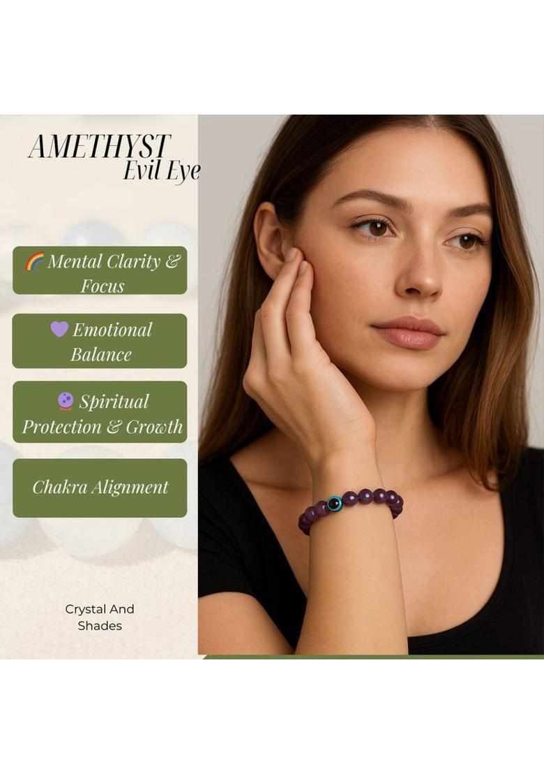 Amethyst, Evil Eye Beads, Agate, Crystal, Jade, Quartz Bracelet - Indya