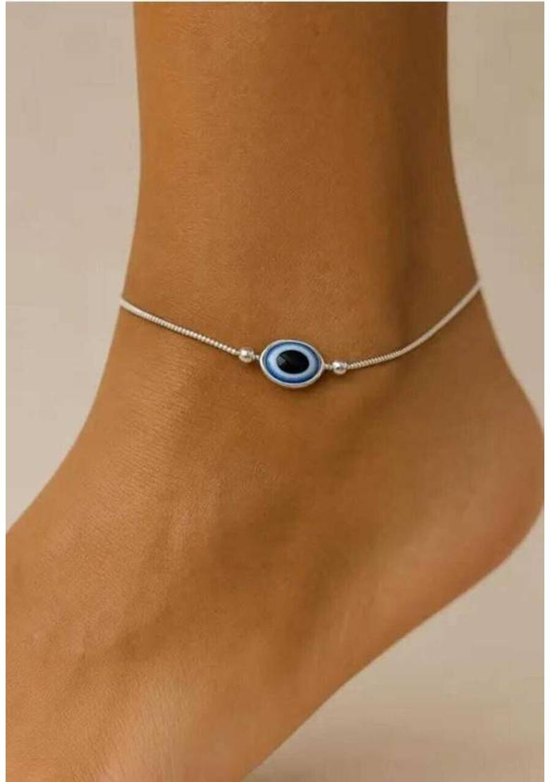 Footride Silver Evil Eye Protection Anklet for Women & Girls Alloy Anklet - Indya