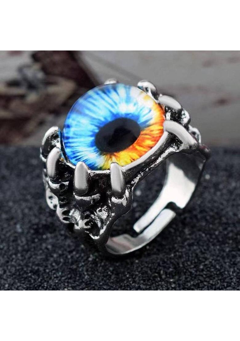 Owl Eye Ring and Evil Eye Ring for Men and Women (Combo, Adjustable) Stainless Steel Silver Plated Ring - Indya