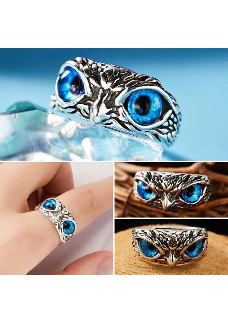 Owl Eye Ring and Evil Eye Ring for Men and Women (Combo, Adjustable) Stainless Steel Silver Plated Ring - Indya