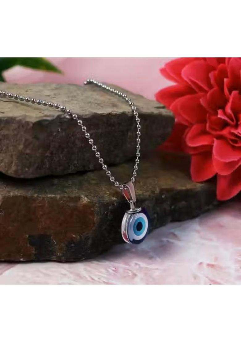 ANVIKA Evil Eye Pendant Chain For Girls And Boys Fancy Pendant Chain Silver Crystal Stainless Steel Pendant - Indya