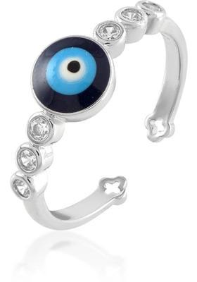 Silverplated CZ Evil eye adjustable free size ring Women girls Brass Silver Plated Ring