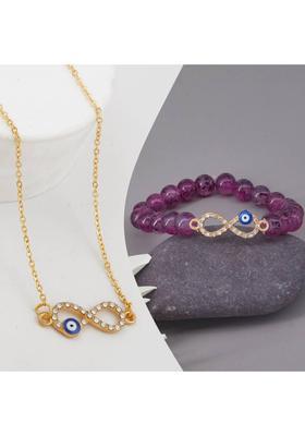 Stone, Crystal, Alloy Gold-plated Gold, Blue, Purple Jewel Set&nbsp;&nbsp;(Pack of 1)