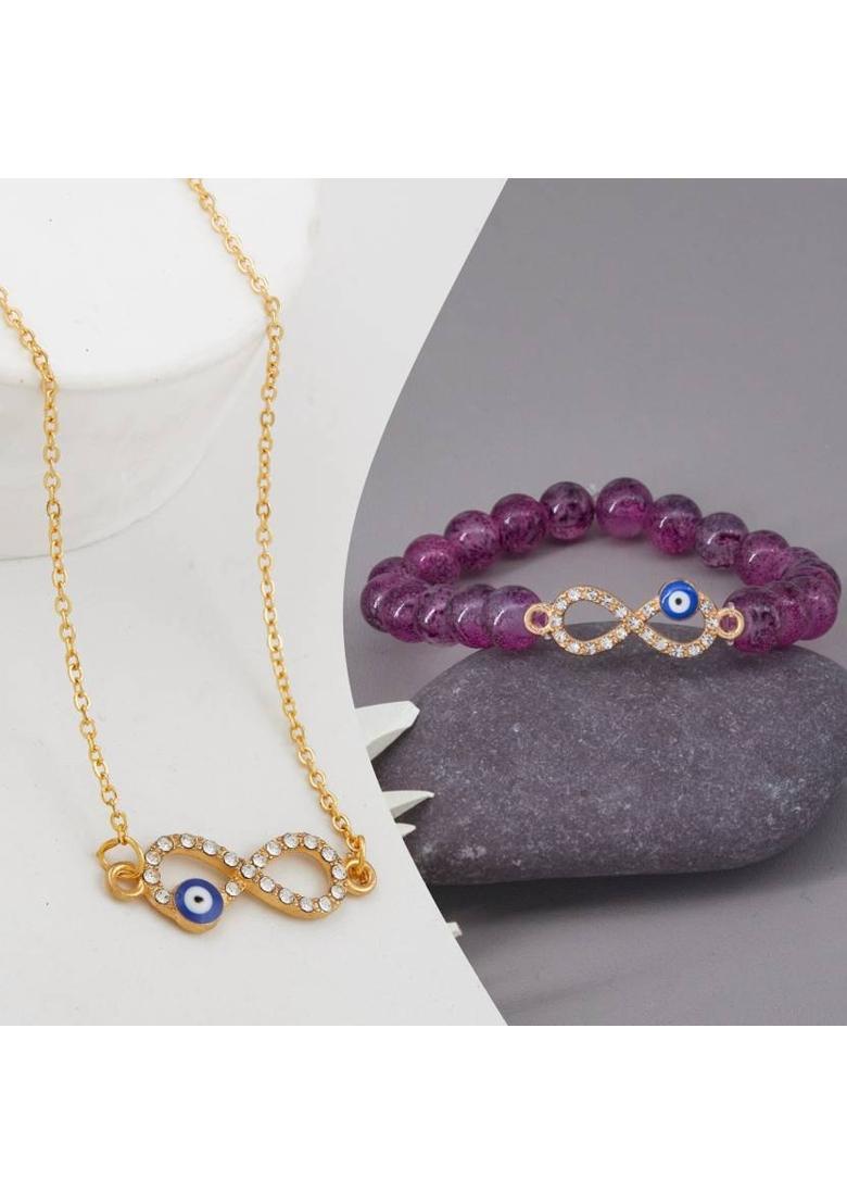 Stone, Crystal, Alloy Gold-plated Gold, Blue, Purple Jewel Set&nbsp;&nbsp;(Pack of 1) - Indya