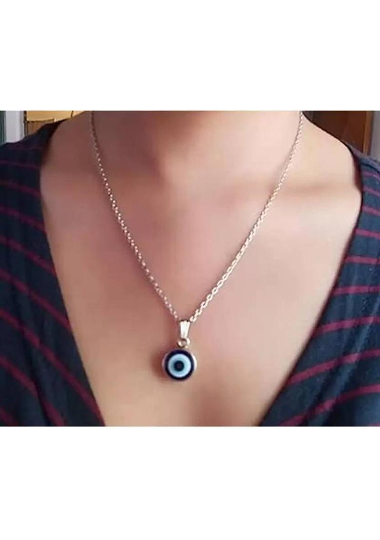 Evil Eye Necklace Blue Eyes Amulet Pendant Necklace Chain Gift for Girls & Women Sterling Silver Plated Metal, Alloy Necklace - Indya