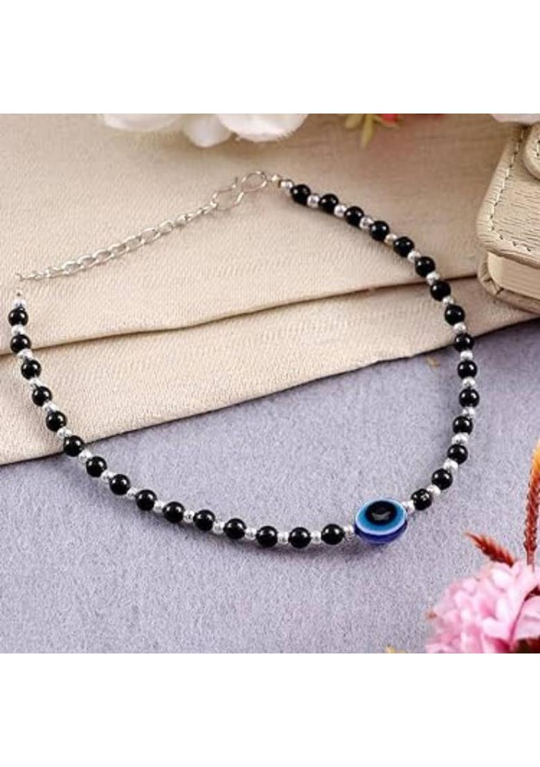 Brass Beads Black Silver Charm Bracelet - Indya