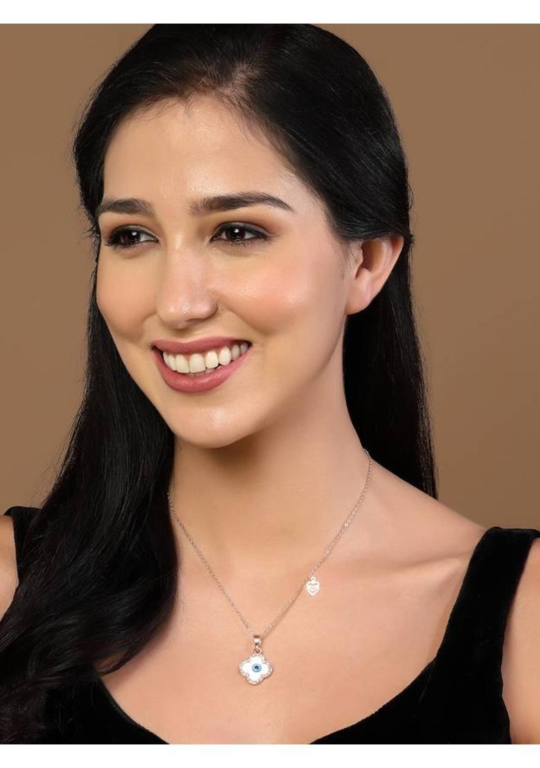 Dressberry Gold-Plated Cubic Zirconia-Studded Evil Eye Pendant With Chain Gold-plated Brass Pendant - Indya