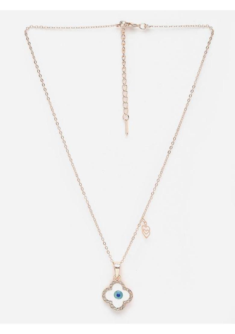 Dressberry Gold-Plated Cubic Zirconia-Studded Evil Eye Pendant With Chain Gold-plated Brass Pendant - Indya