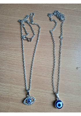 house of common Turkish Evil Eye Charm Pendant Chain for Women and Girls(Pack of 2) Silver Onyx Alloy Pendant