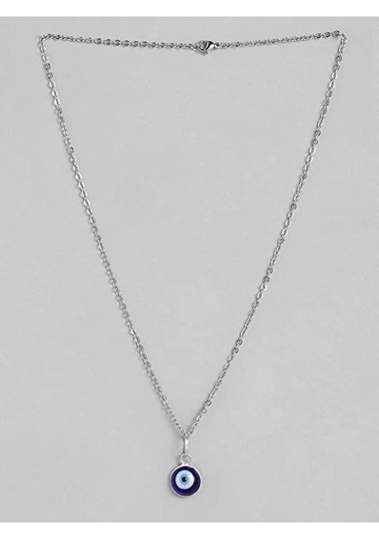 house of common Turkish Evil Eye Charm Pendant Chain for Women and Girls(Pack of 2) Silver Onyx Alloy Pendant - Indya